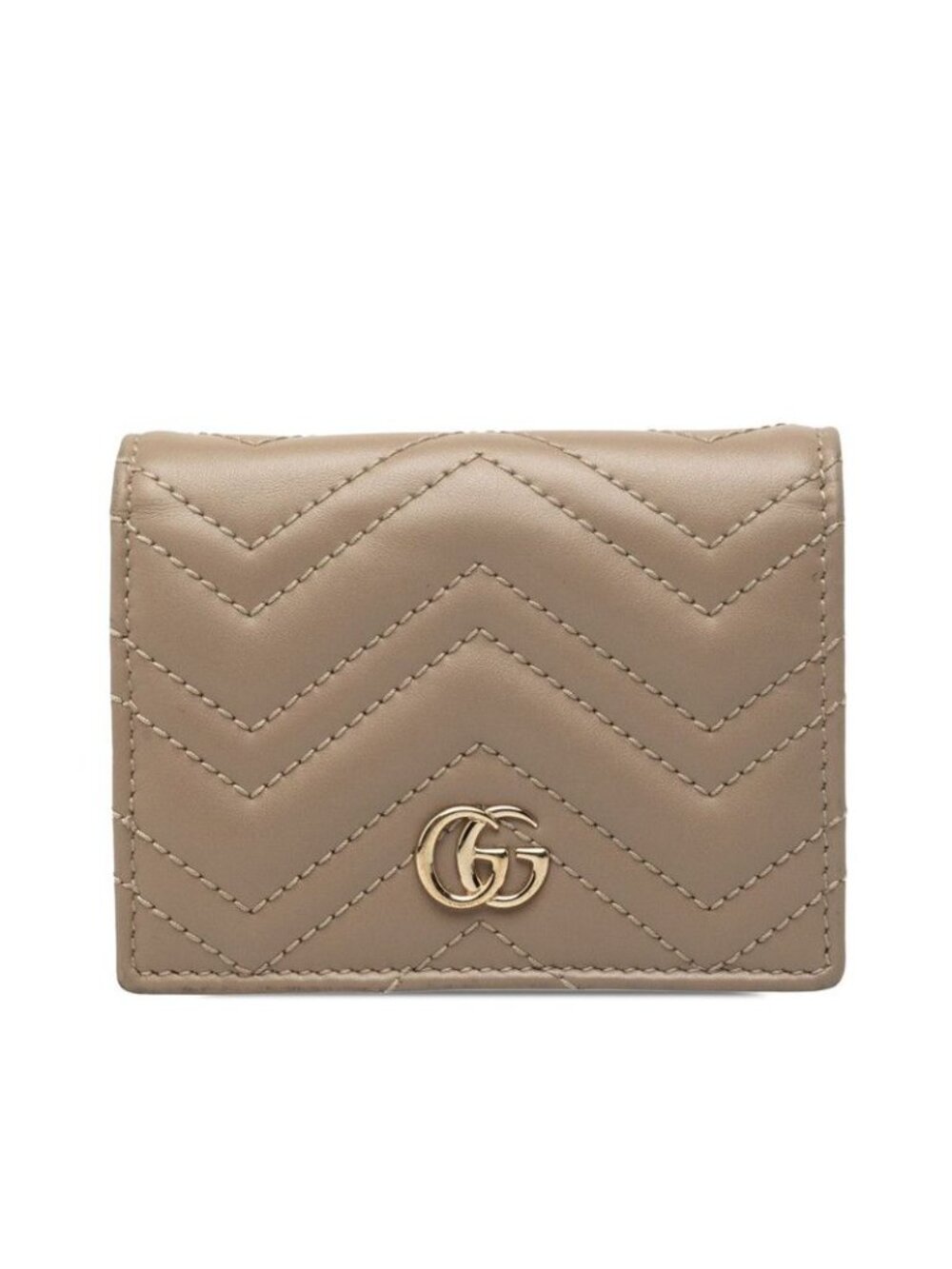 Gucci GG Marmont Bifold Wallet Compact Double G Greige Leather